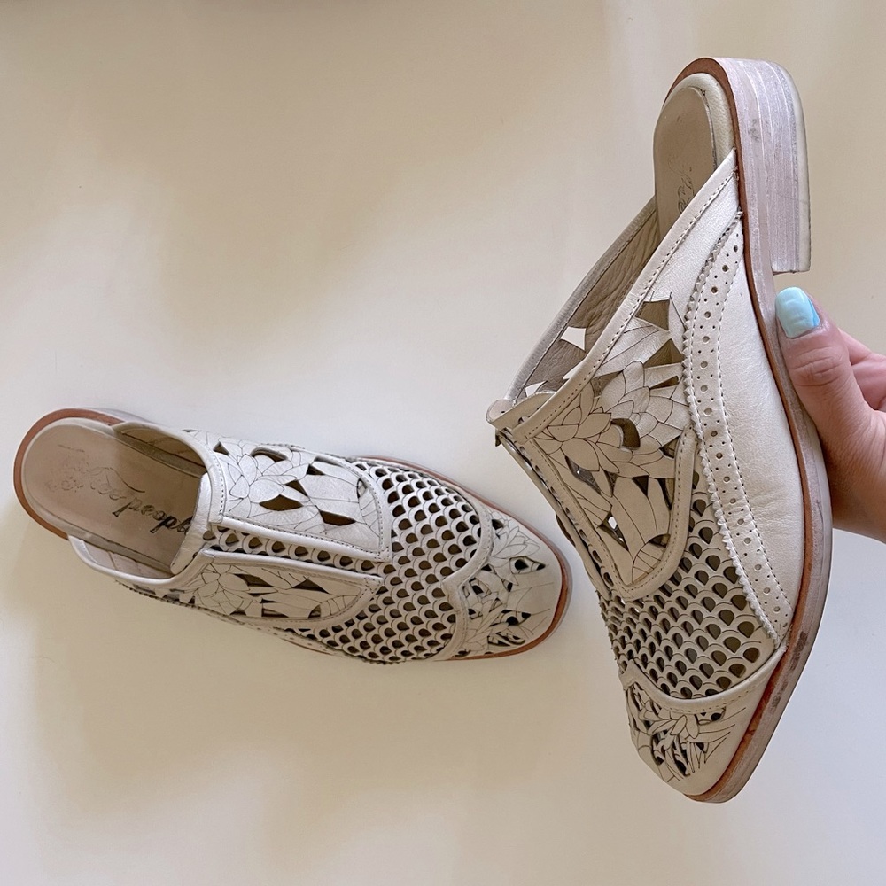FP intricate leather loafer slip ons
